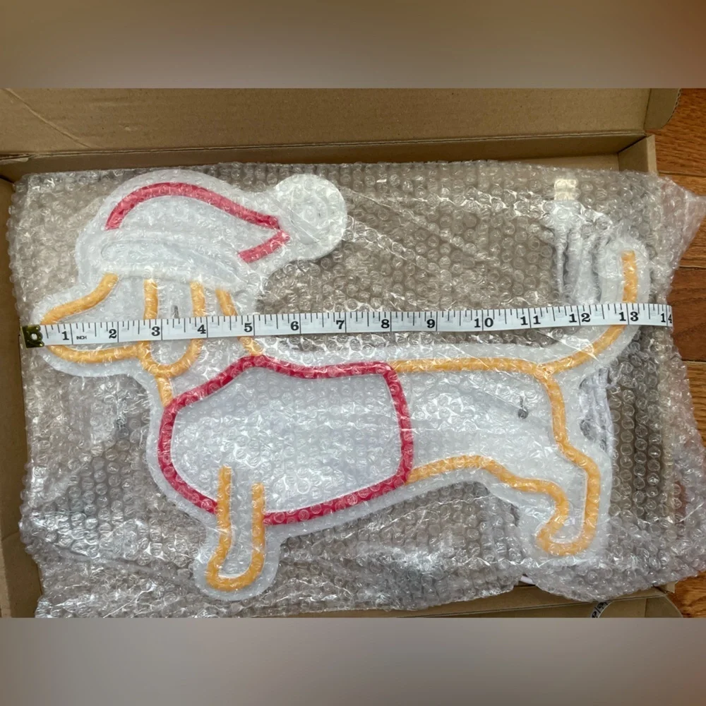NEW Dachshund Neon Light Wall Decor - Red and Yellow Christmas Hat
